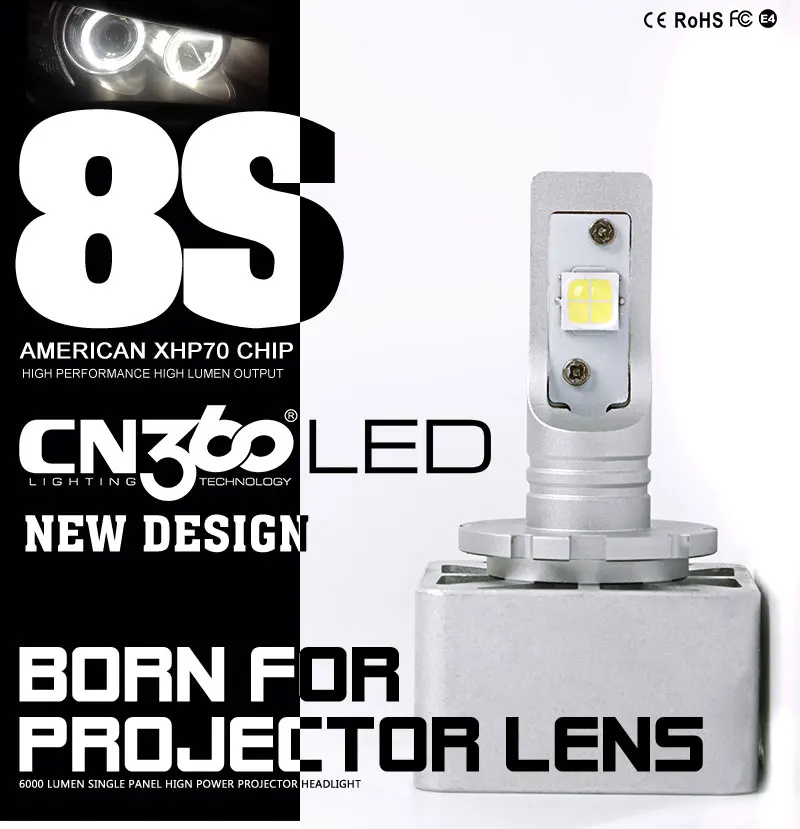 CN360 2 шт. светодиодный D1 D3S Автомобильный светодиодный фонарь 12000LM 6000K 35 Вт 12 в чип высокой мощности XHP70 для объектива проектора турбо-вентилятор