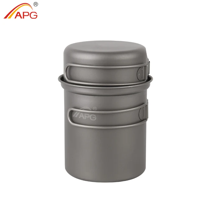 APG Camping Tableware Titanium Pot Pan Bowl With Folding Handle Outdoor Picnic Cooking Cookware