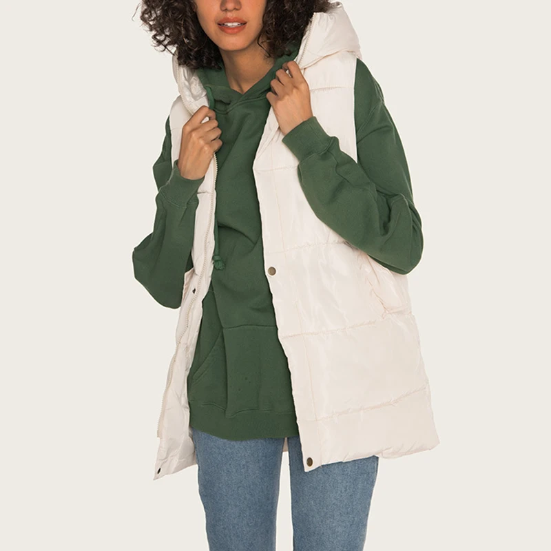 

Plus size Women Vest Winter Jacket Pocket Hooded Coat Warm Casual Cotton Padded Thin Vest female Slim Sleeveless Waistcoat