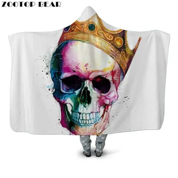 

White Skull 3D Printing Hooded Blanket Anime Bedding Casual 2019 Hip hop Fashion Office Quilts Soft Adults Travel Wearable Cloak