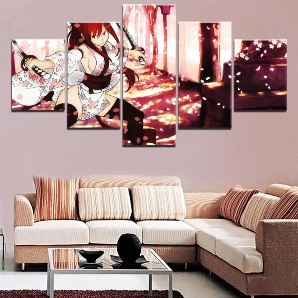 

Animation Fairy Tail Poster 5 Pieces Canvas Print Erza Scarlet Painting Wall Art Modular Picture Framework Home Decorative Draw