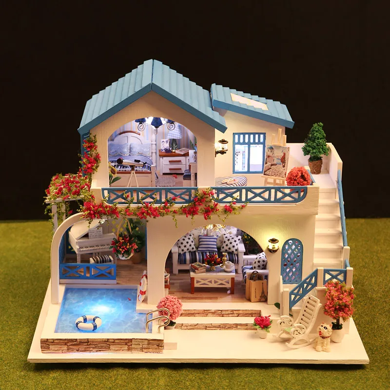 IiE создать 3D Кукольный дом деревянный DIY Miniatura кукольные домики мебель комплект DIY Головоломка собрать кукольный домик игрушки подарки на день рождения