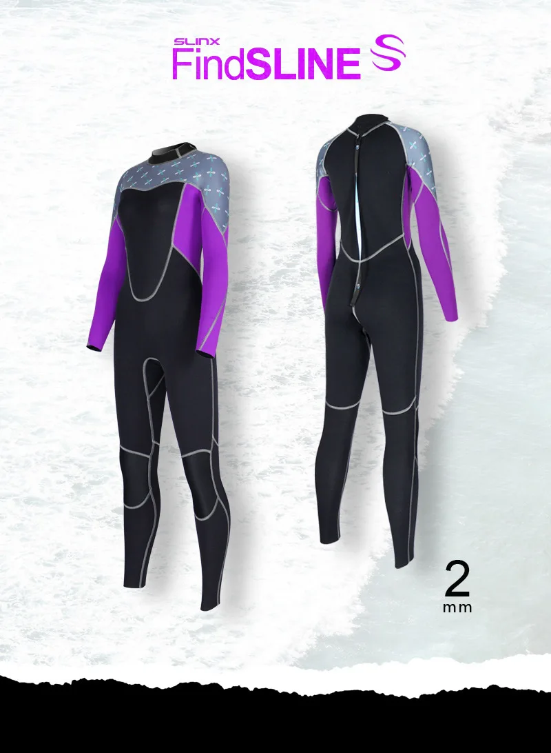 SLINX Long-sleeve Women Wetsuit 2mm Neoprene Full Body Scuba Diving Suit Patchwork Surfing Swimsuit Keep Warm Anti-UV