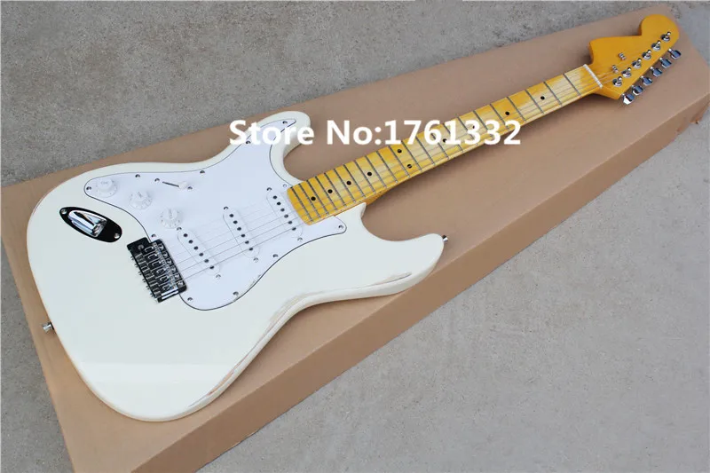 

Factory custom white old body left handed electric guitar with 3 single pickups,chrome hardware,white pickguard,can be changed