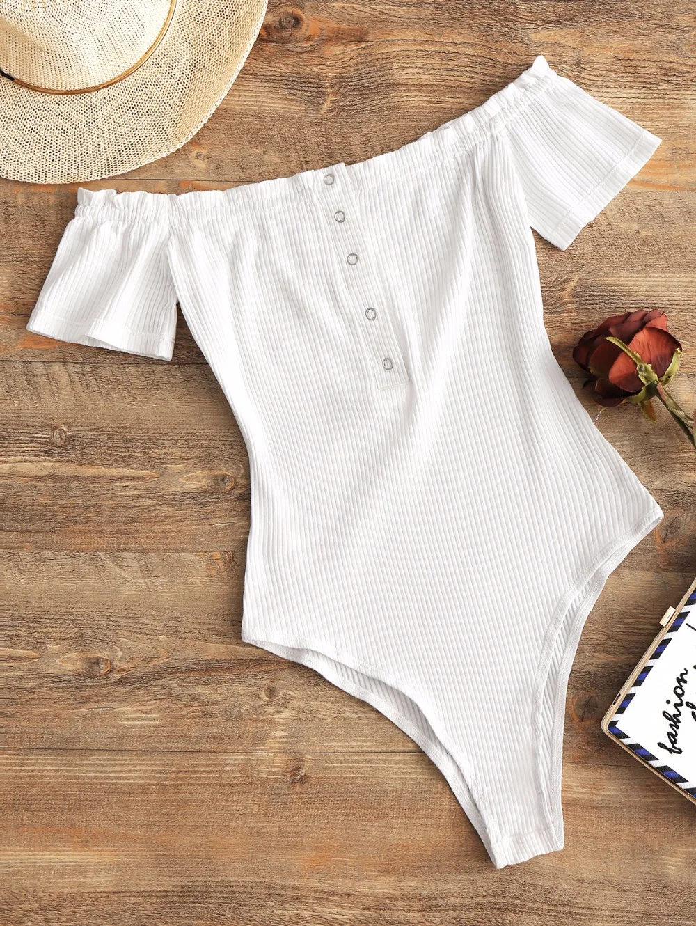 

ZAFUL Sexy Body Suits Short Sleeve Off Shoulder Knit One Piece Swimsuit Women Swimwear Bathing Suit Beach Wear S/M/L/XL