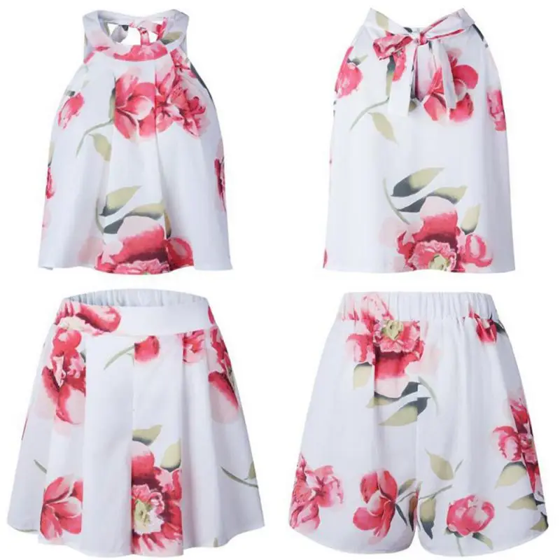 

Summer 2 Pieces Clothes Set Women Sexy Sleeveless Tops and Shorts Set