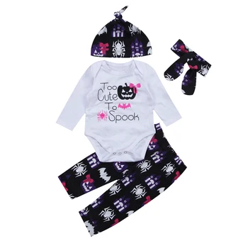 

4pcs Newborn Kid Baby Girl Boy Halloween Clothes Romper Bodysuit + Pants Outfits