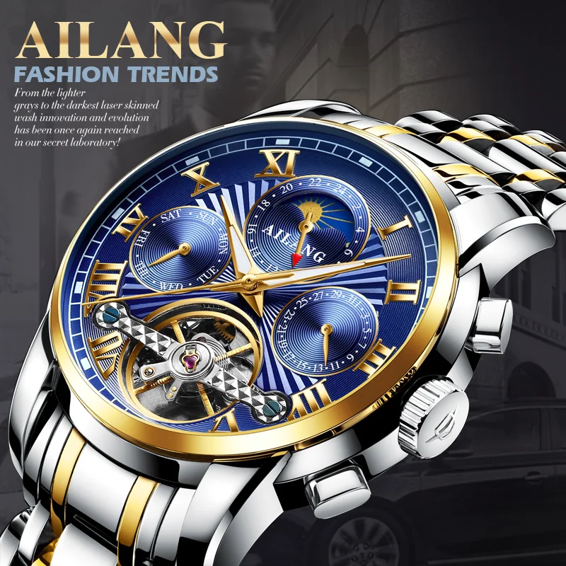 AILANG original brand men's automatic watch top luxury steel watch business man fashion with standard clock mechanical male 2019 ip телефон xorcom uc921g standard business ip phone