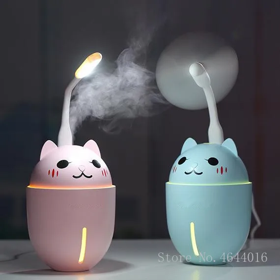 

320ML Desktop USB Ultrasonic Mini Humidifier Home Office ultrasonic diffuser essential oil cool mist with LED light and fan