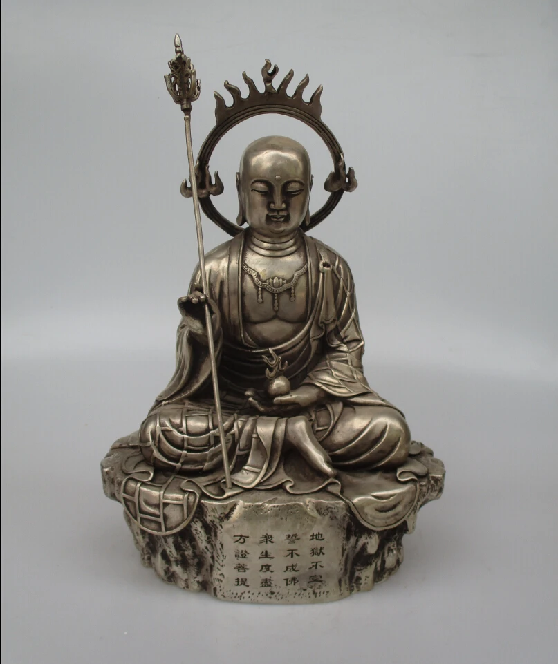 

Antique antiques Collectible Decorated Old Handwork Tibet Silver King of Hell Buddha Statue/ Sculpture