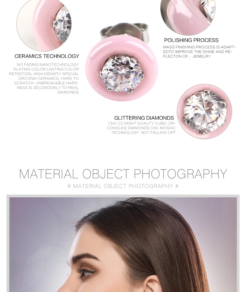Подарок на день Святого Валентина прекрасный розовый керамический набор украшений для женщин кольца с большими кристаллами милые стразы серьги-гвоздики ювелирные изделия для девушек