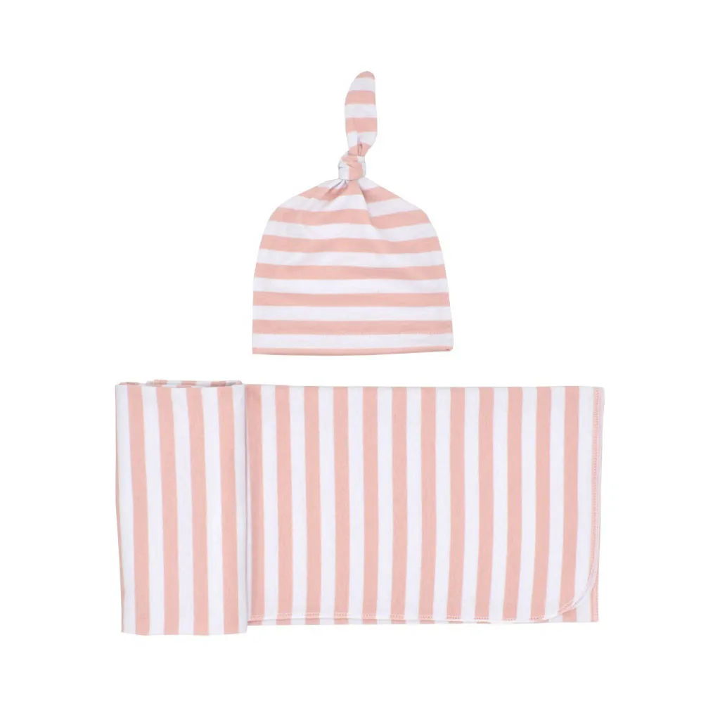 Детская полосатая сумка для пеленания для новорожденных, шапка, мягкие детские спальные мешки, одеяло, детский Пеленальный мешочек, Набор детских конвертов