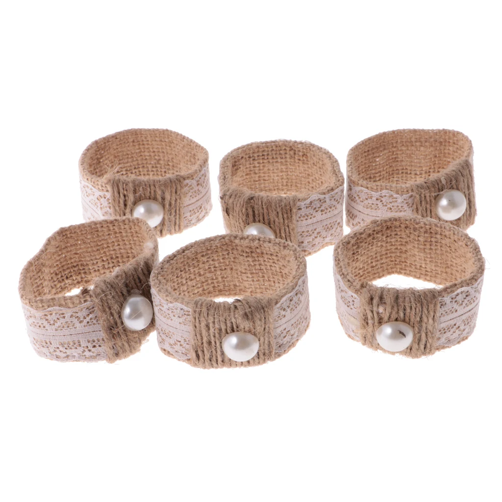 

6/set Chic Shabby Burlap Lace Napkin Ring Serviette Holder Rustic Wedding Decoration