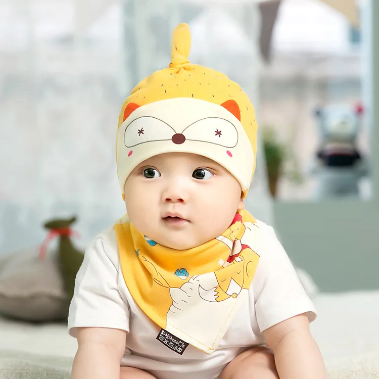 CieiK Baby Cap Bib Sets Cotton Hats for Kids Cute Cartoon Toddlers Newborn Crochet Clothing Set Photography Baby Muts beanie (5)