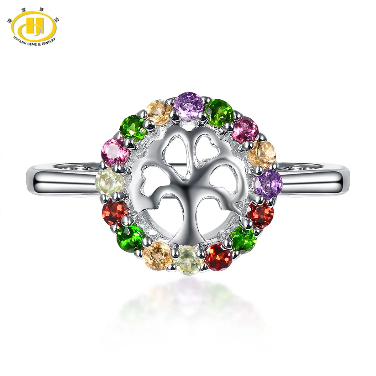 

Hutang Natural Multi-color Gemstones Family Tree Jewelry Sets Solid 925 Sterling Silver Ring & Pendant Fine Jewelry For Women's