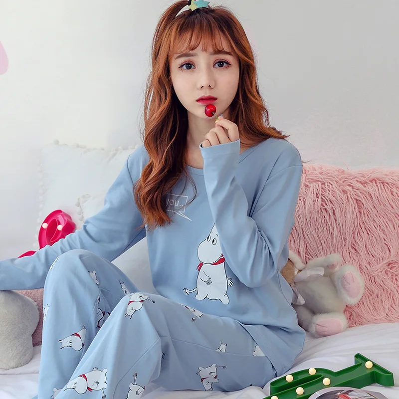 

Fashion New Women Autumn Pajamas Set Women Long Sleeve Cute Sleepwear suit Cotton Pijamas Nightgown Thin Casual Homewear