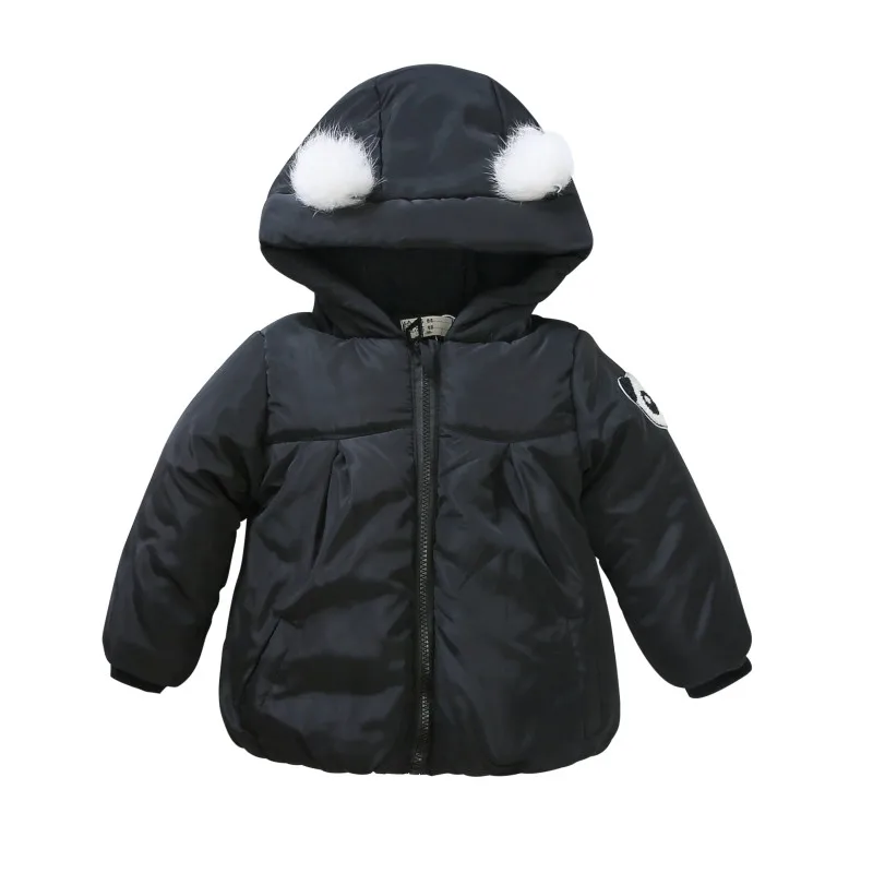 Детское теплое пальто для маленьких девочек; сезон зима-осень; топы с объемным рисунком панды; милая куртка с капюшоном - Цвет: Черный