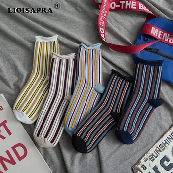 

Outside Korean Style Women New Tide Socks Personality Colours Crimping Striped Casual Funny Sock College Style Gift Box Socks