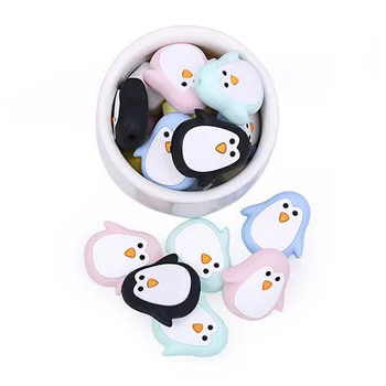 

DHL 500pcs Silicone Penguin Teether Beads DIY Animal Cartoon Chewing Pacifier Dummy Sensory Jewelry Toy Accessories