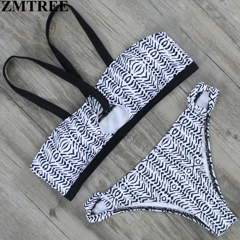 

ZMTREE 2017 Sexy High Quality Bikini Women Swimsuit Swimwear Cut Out Retro Push Up Bikini Set Printed Summer Beach Bathing Suit