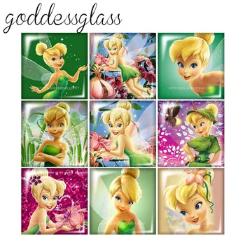 

FB0350 Princess Tinkerbell 10pcs mixed 12mm/20mm/25mm/30mm Square photo glass cabochon demo flat back Making findings