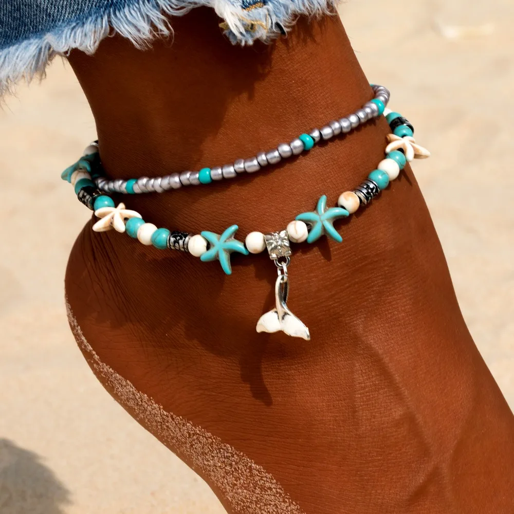 

Bohemian Styles fish Pendant Anklet Foot Women Ankle Leg Jewelry Summer Beach Bead Shell Statement Chain Anklets