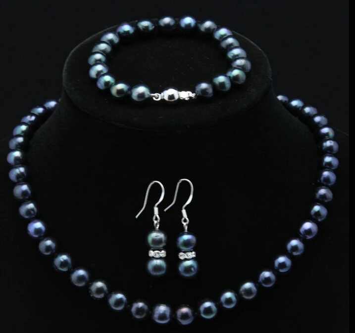 

charm Jew.657 sets 9-10mm white black pink pearl necklace bracelet earrings