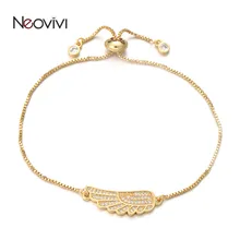 Neovivi Блестящий Шарм крылья браслет микро проложить прозрачный белый циркониевый прекрасный талисманы латунь регулируемые браслеты для женщин Девушка ювелирные изделия
