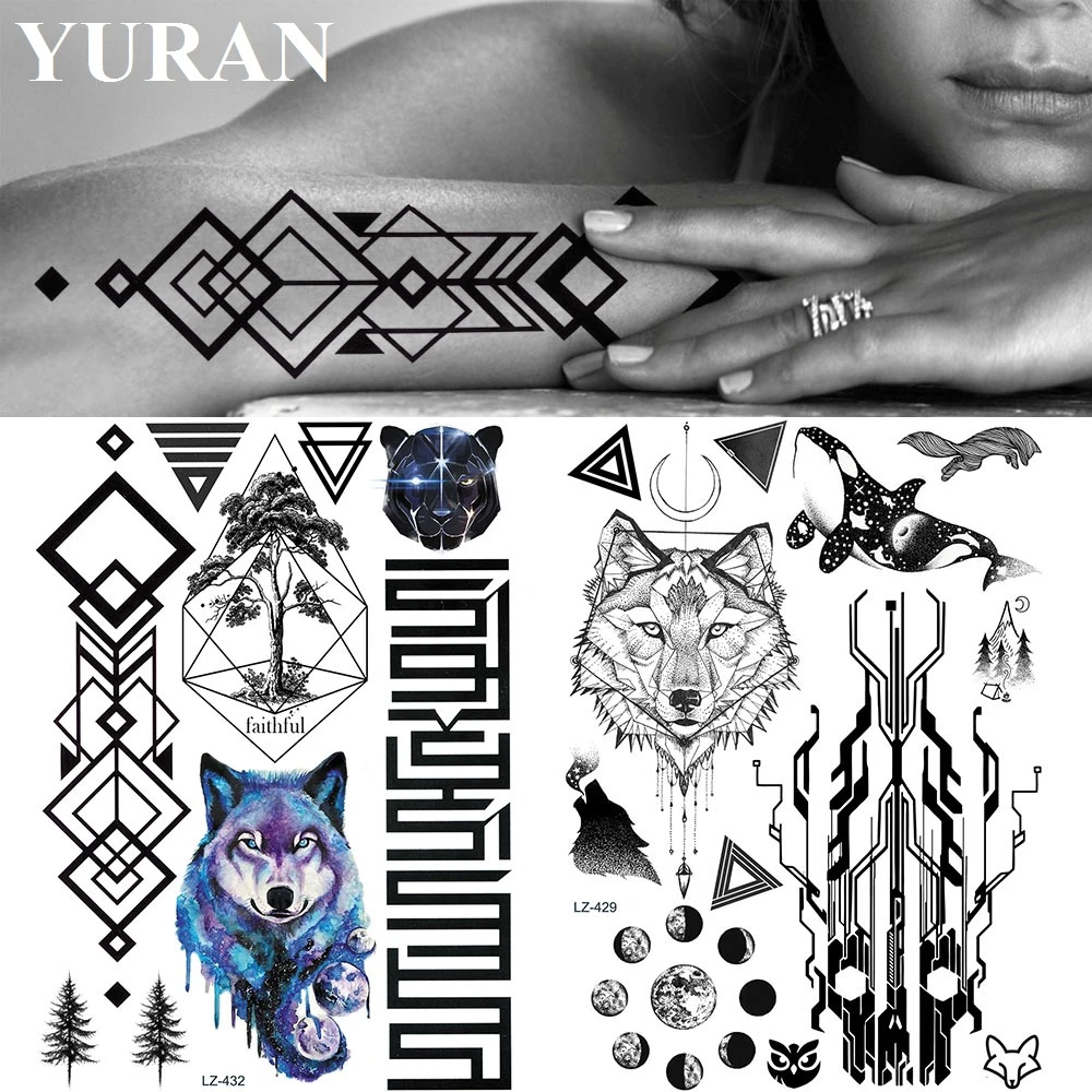 Black Fake Waterproof Armband Tree Flash Wolf Tattoos Temporary Women Men Arm Legs Wrist Tattoo Stickers Custom Body Art Tatoos Temporary Tattoos Aliexpress