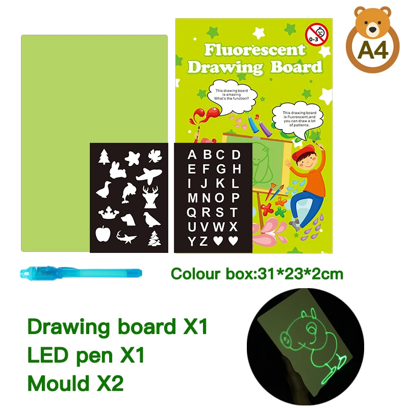 A4 green version Flourescent Drawing Glow Board Kids Glow in The Dark