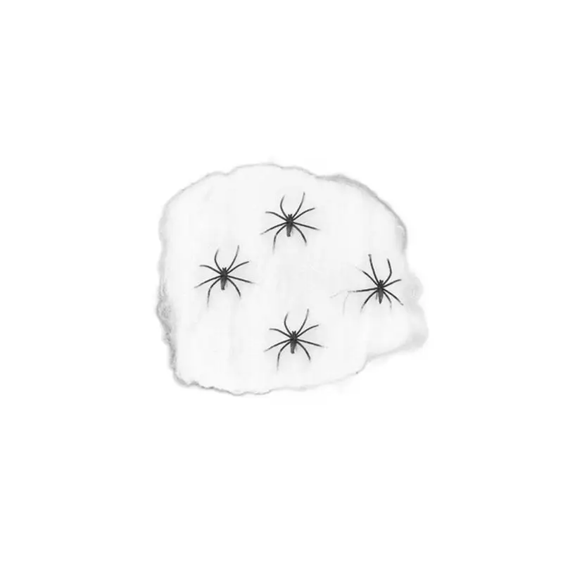 

100G Cotton Fake Spider Web and 4 Spiders Halloween Cobwebs Spiderweb Haunted House Necropolis Party Decorations Props
