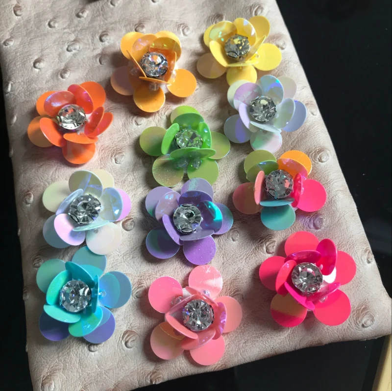 

10Pcs/Lot Handmade Sequins Beads Flower Applique Patches ,Hair Clip,Bags,Brooch,Clothes Sew on,Glue on DIY Accessories