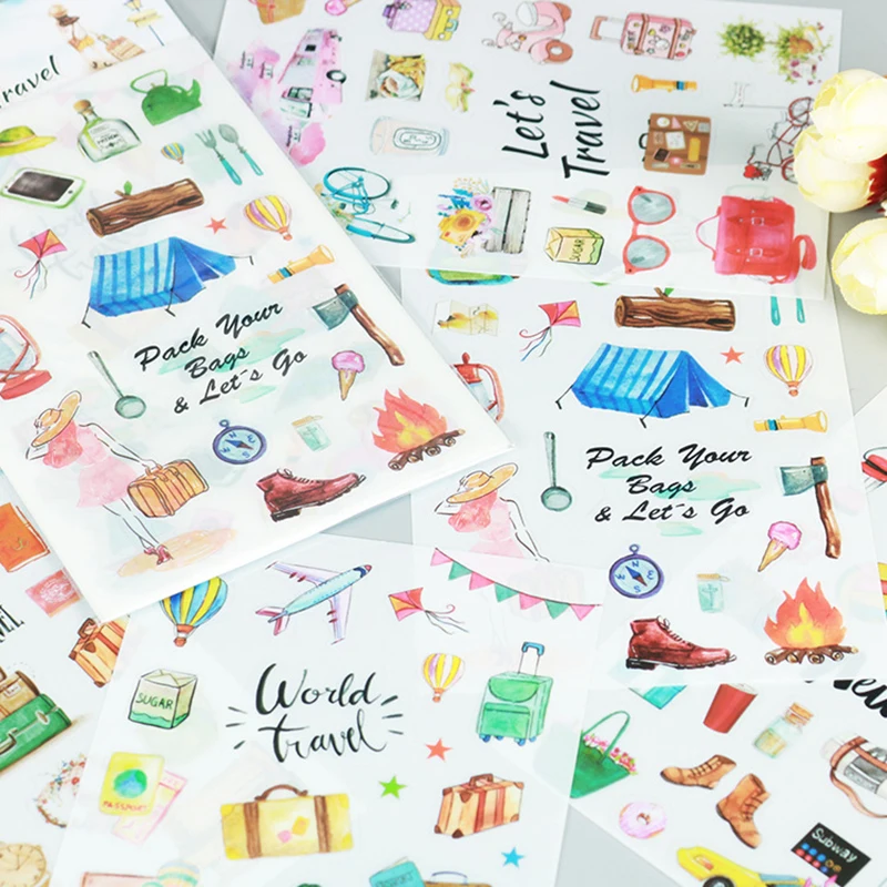 

6 pcs/pack World Travel Cartoon Stickers Diary Sticker Scrapbook Album Decoration PVC Stationery Stickers School Kids