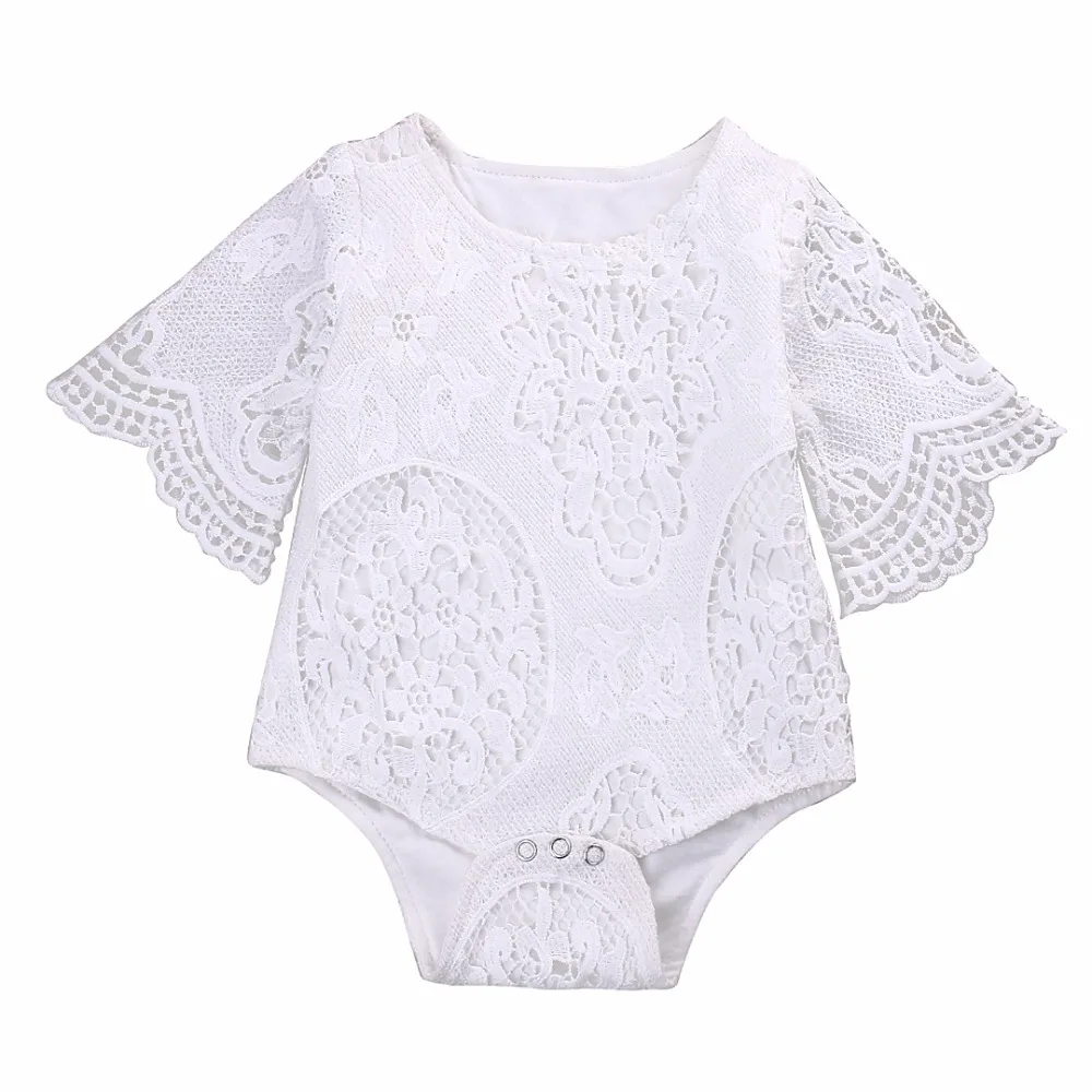 Princess Newborn Baby Girl White Lace Romper Short Sleeve Flower Jumpsuit One Pieces Cute Bebes Summer Sunsuit Clothes | Детская одежда