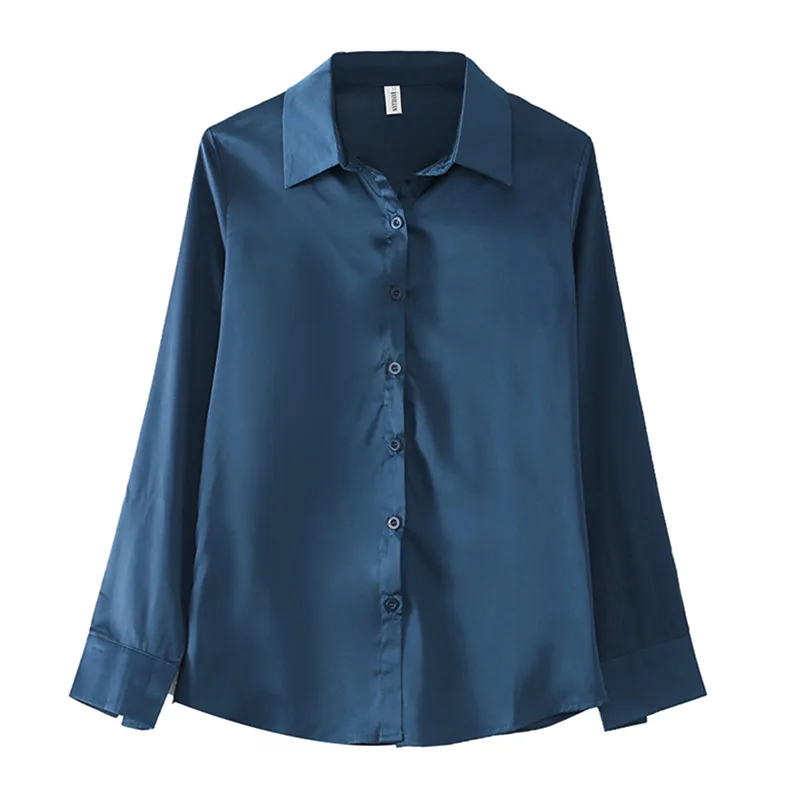 

New Autumn Fashion Women Shirts Full Sleeve Blouse Shirt White Navy Black Peacock Blue Red Wine 015