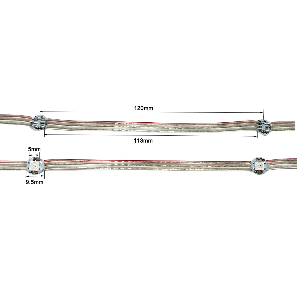 50 шт. WS2812B предварительно припаянный светодиодный s длиной в Пол, с бусинами узлы 5 в 12 см провод для адресного прибора индивидуально 5050 SMD RGB с радиатором
