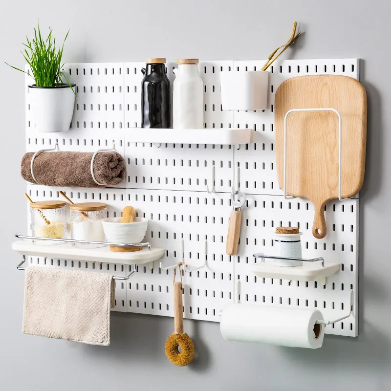 

Wall-Mounted Hanging Board Hook Hole Plate Storage Rack Shelf Plastic Kitchen Storage Holder Organizer Wall Decor Display Stand