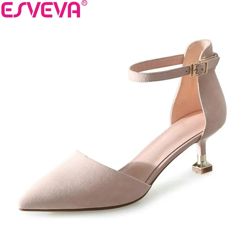 

ESVEVA 2018 Women Pumps Buckle Two-piece Spring Autumn Pointed Toe Spring Autumn Thin High Heels Pumps Women Shoes Size 34-39