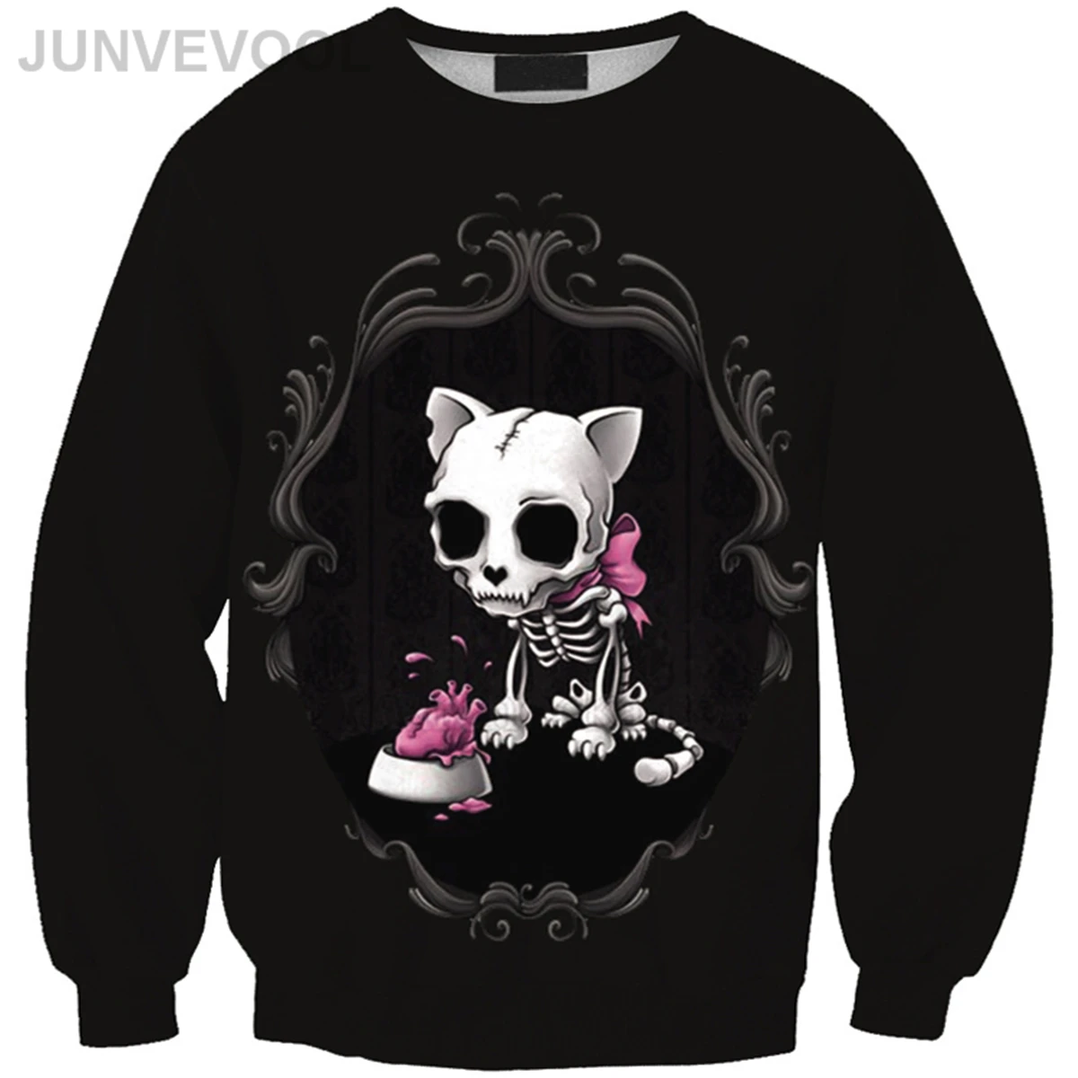 Skull Digital Printed Hoodies Women Stylish Sexy Long Sleeve Black Tops