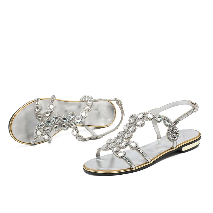 G-sparrow 2018 Summer Elegant Rhinestones Large Size Shoes Belt Buckles Casual Diamond Thick Heel Sandals Gold Silver Black13