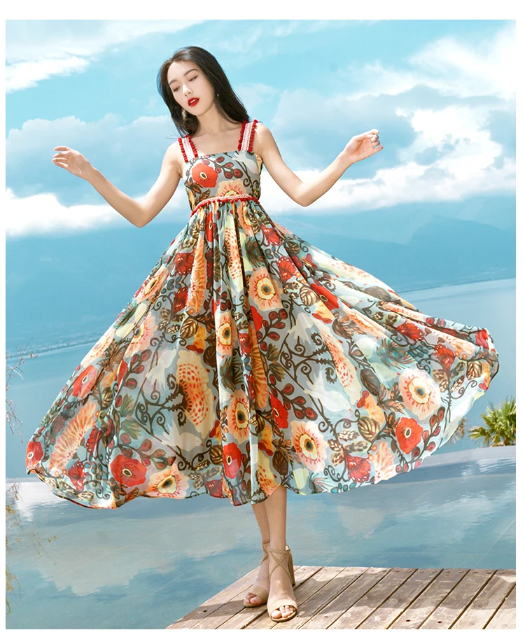 Tang women summer dress 2019 sling Floral maxi dresses boho summer vacation lace beach dress (7)