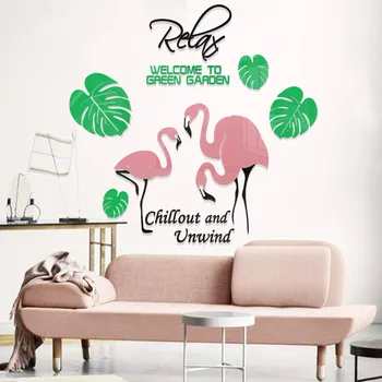 

Northern Europe wallpaper Flamingos Leaves Simple modern wallsticker Living room bedroom Background 3d acrylic DIY wall sticker