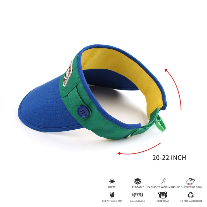 Empty Visor Hat Kids Boys Summer Sun Hats Toddler Girls Wide Brim Beach Cap Adjustable Size with Cute Bear Floppy Hat UV Protect (2)
