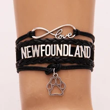 10 шт./лот) Бесконечность любовь браслет «Ньюфаундленд» Собаки Кошки Шарм плетеный кожаный браслет Страна ювелирных изделий для женщин мужчин подарок