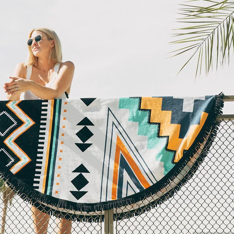 Beach Towels 150cm Polyester Geometri Bohemia Round Beach Towels Indian Mandala Beach Serviette De Plage Yoga Mat Towel 
