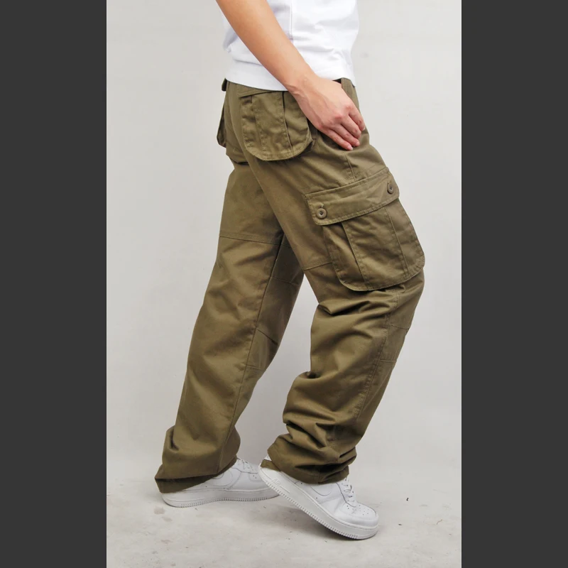 

15 four seasons of paragraph loose multi-pocket overalls male long trousers casual pants plus size plus size bags pants