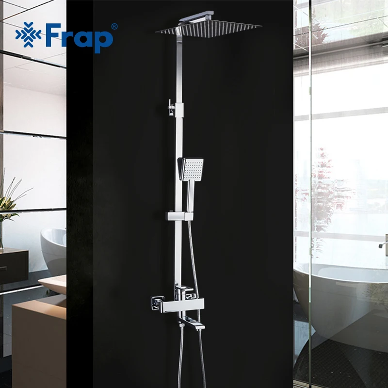 Koop FRAP Douche Kranen Nieuwe bad douche mengkraan badkamer douche kraan kranen met regendouche set systeem waterval kraan tapware