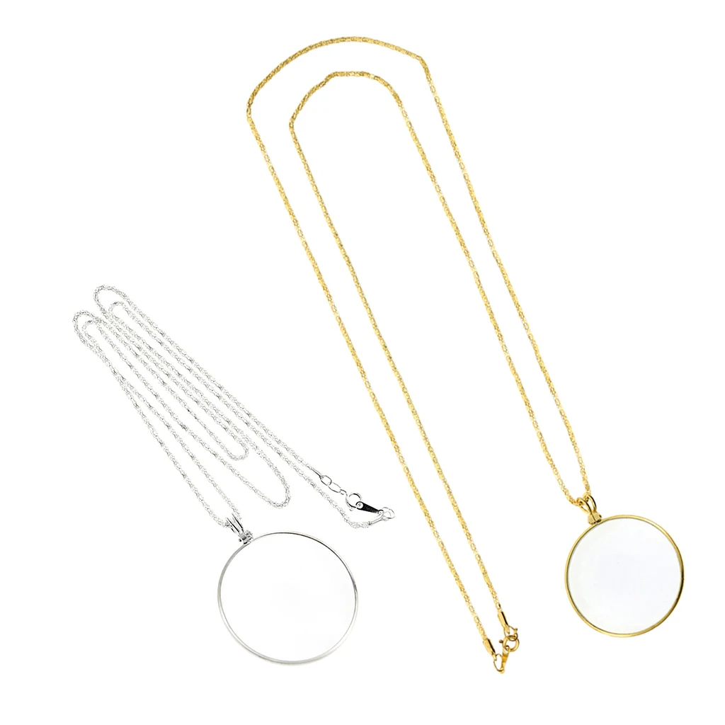 Pocket Vintage Magnifying Glass Necklace Chain Elderly Reading Magnifier Loupe Jewelry Hobbies Crafts Pendant 5X