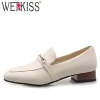 WETKISS Fashion Casual Pumps Women Square Toe Footwear Pu Loafers Shoes Female Thick Heels Shoes Woman 2019 New Spring New