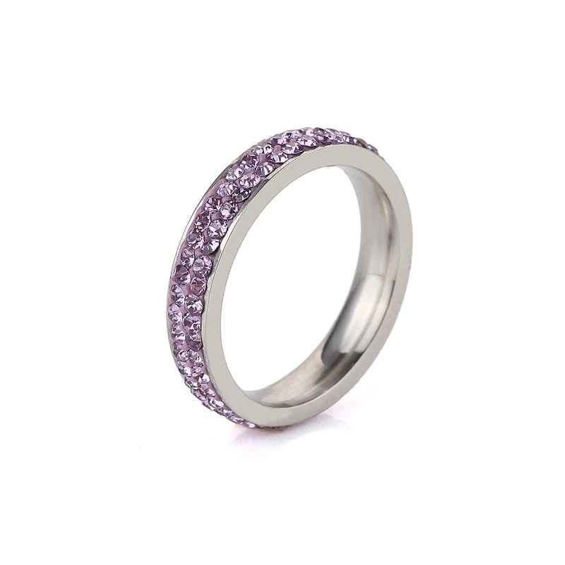 H:HYDE Full Size 2 Row Clear Crystal Stainless Steel Wedding Rings For Women Fashion Jewelry CZ Crystals Men Ring anillos mujer